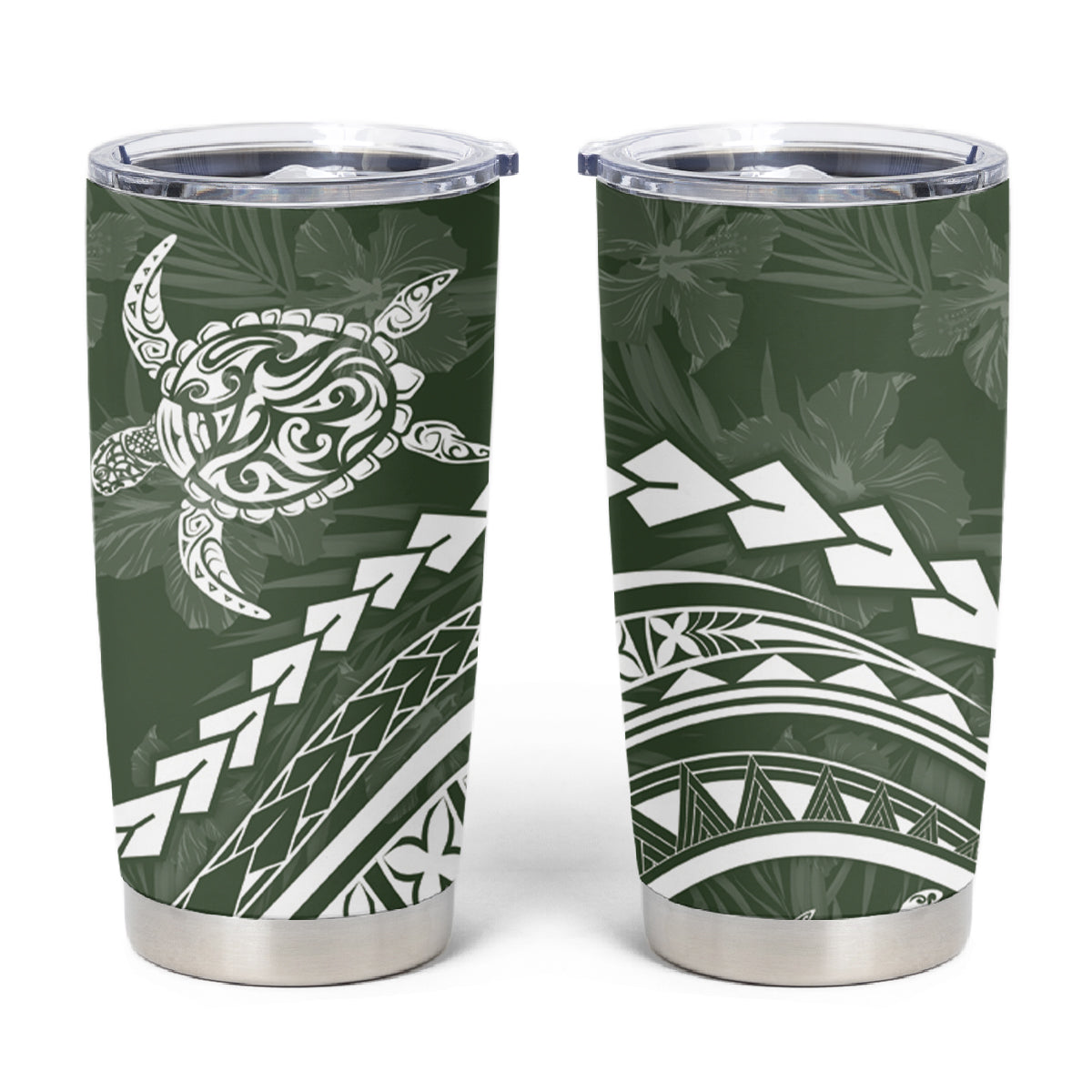 Polynesian Pride Tumbler Cup Turtle Hibiscus Luxury Style - Sage