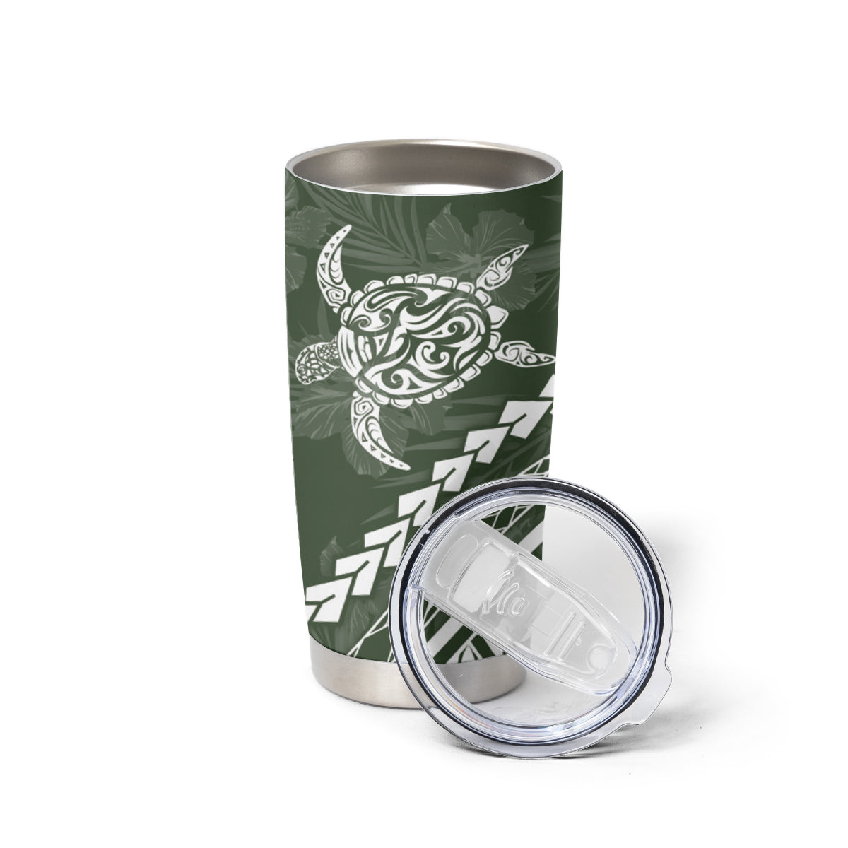 Polynesian Pride Tumbler Cup Turtle Hibiscus Luxury Style - Sage