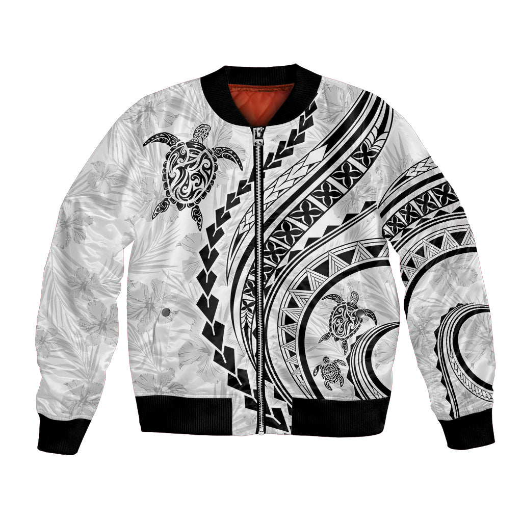 Polynesian Pride Bomber Jacket Turtle Hibiscus Luxury Style - White LT7 Unisex White - Polynesian Pride