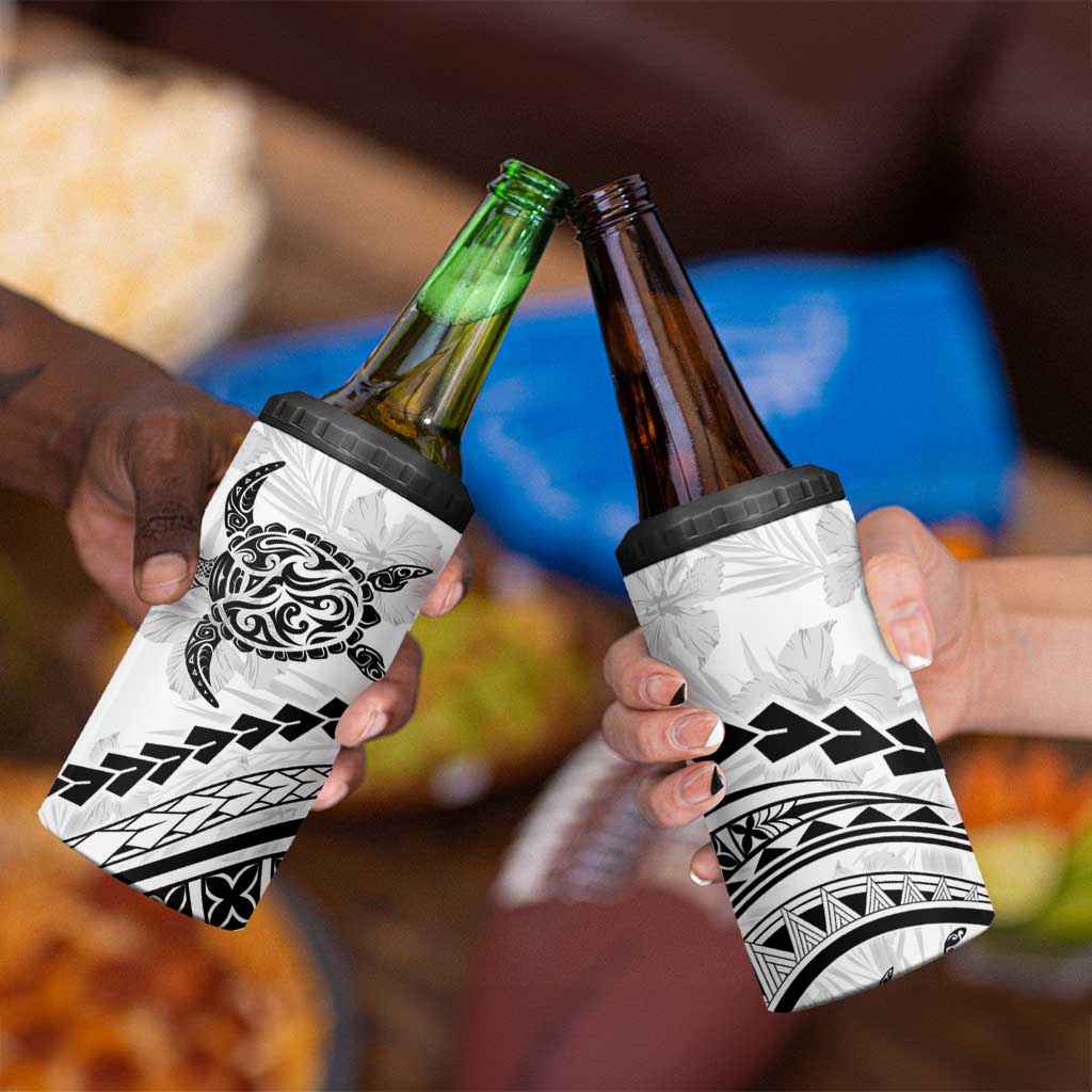 Polynesian Pride 4 in 1 Can Cooler Tumbler Turtle Hibiscus Luxury Style - White