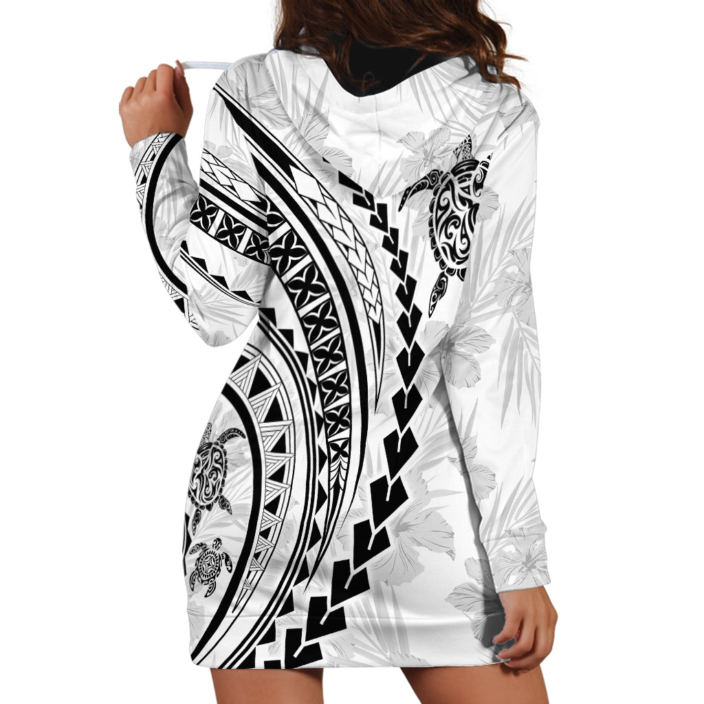 Polynesian Pride Hoodie Dress Turtle Hibiscus Luxury Style - White LT7 - Polynesian Pride