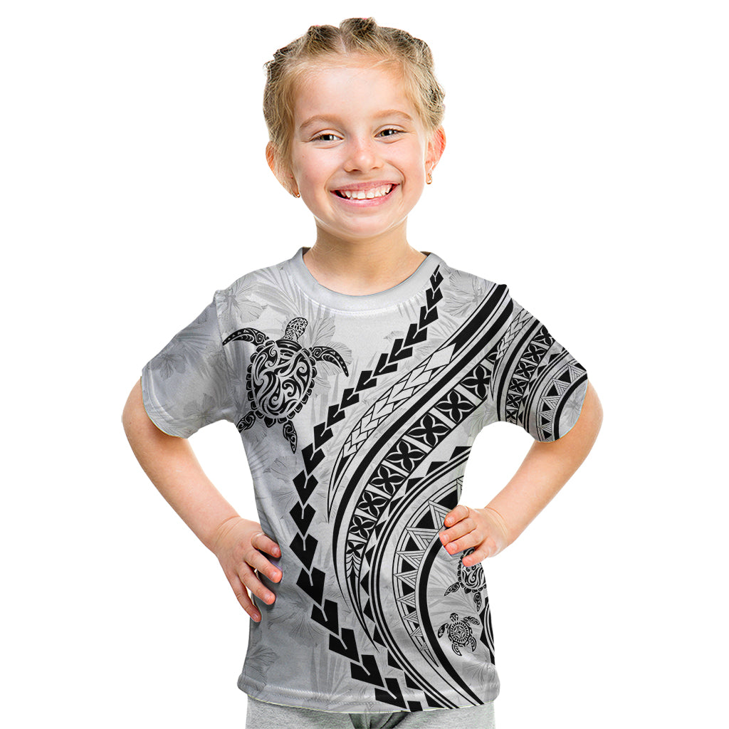 Polynesian Pride Kid T Shirt Turtle Hibiscus Luxury Style - White LT7 White - Polynesian Pride