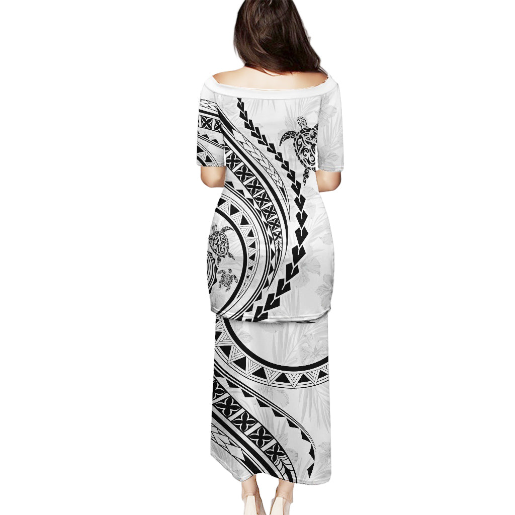 Polynesian Pride Puletasi Turtle Hibiscus Luxury Style - White LT7 - Polynesian Pride