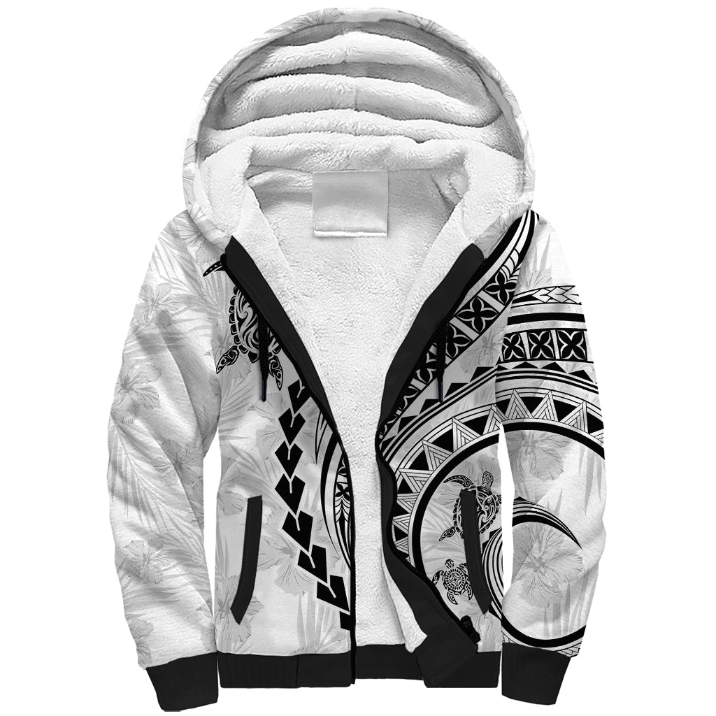 Polynesian Pride Sherpa Hoodie Turtle Hibiscus Luxury Style - White LT7 Unisex White - Polynesian Pride