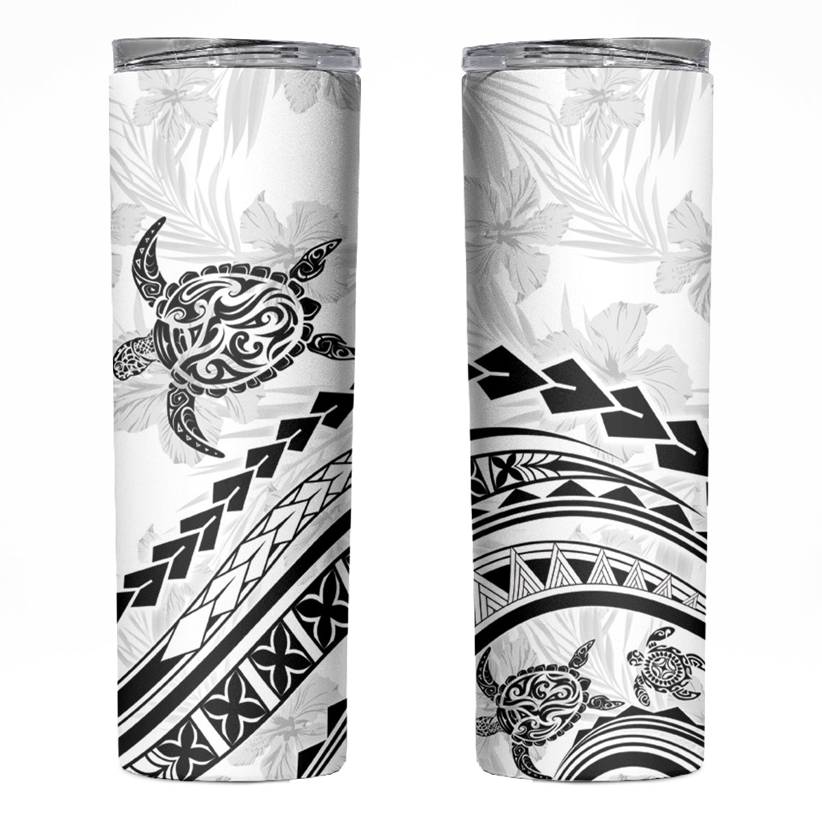 Polynesian Pride Skinny Tumbler Turtle Hibiscus Luxury Style - White