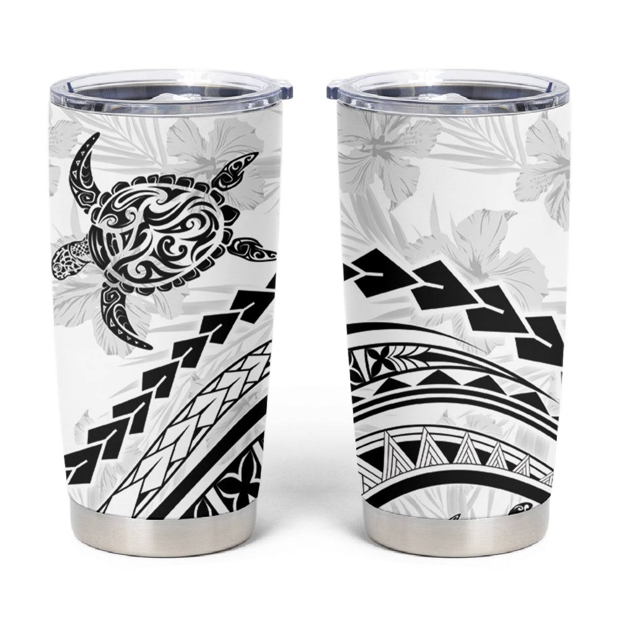 Polynesian Pride Tumbler Cup Turtle Hibiscus Luxury Style - White