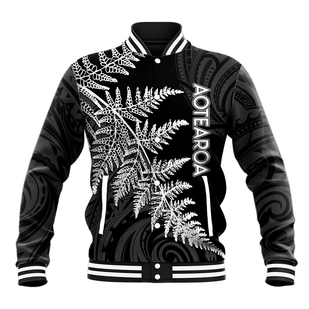 Personalised New Zealand Rugby Baseball Jacket World Cup 2023 Silver Fern Champions LT7 Unisex Black - Polynesian Pride