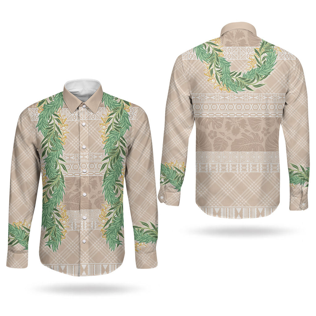 Hawai'i Paniolo Maile Twisted Lei Couples Matching Off Shoulder Short Dress and Long Sleeve Button Shirt Almond Brown LT7 - Polynesian Pride