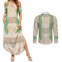 Hawai'i Paniolo Maile Twisted Lei Couples Matching Summer Maxi Dress and Long Sleeve Button Shirt Almond Brown LT7 Brown - Polynesian Pride