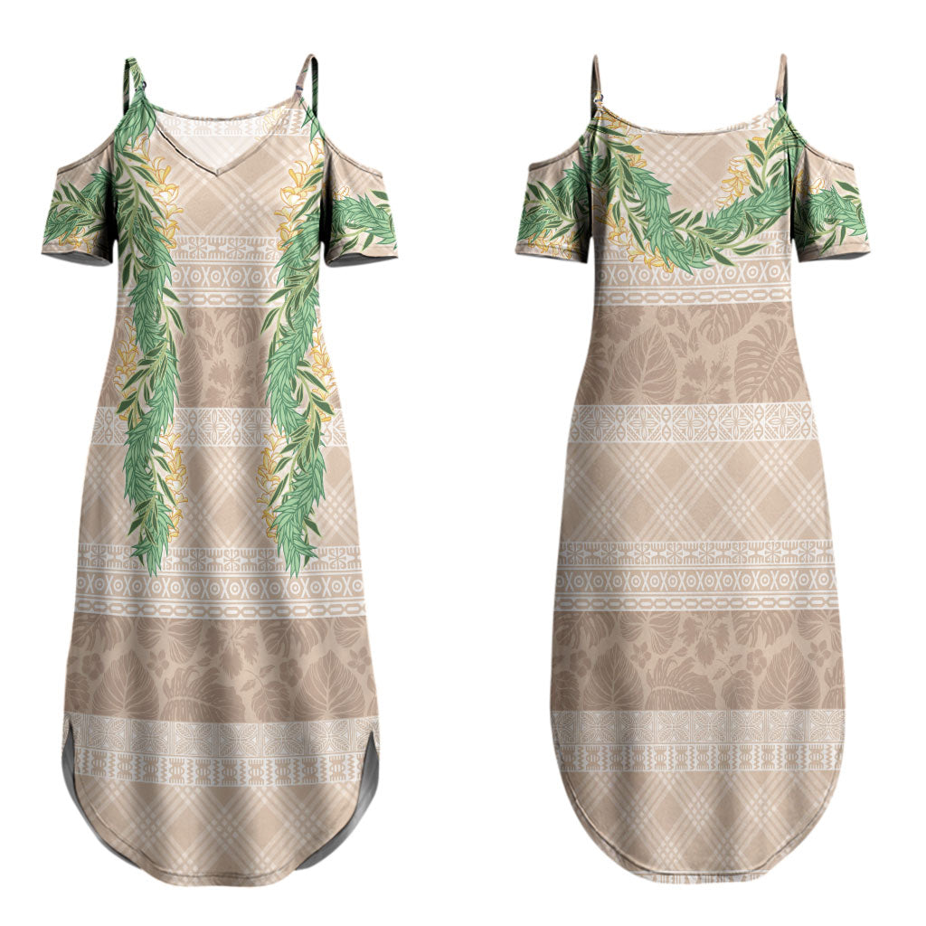 Hawai'i Paniolo Maile Twisted Lei Couples Matching Summer Maxi Dress and Long Sleeve Button Shirt Almond Brown LT7 - Polynesian Pride