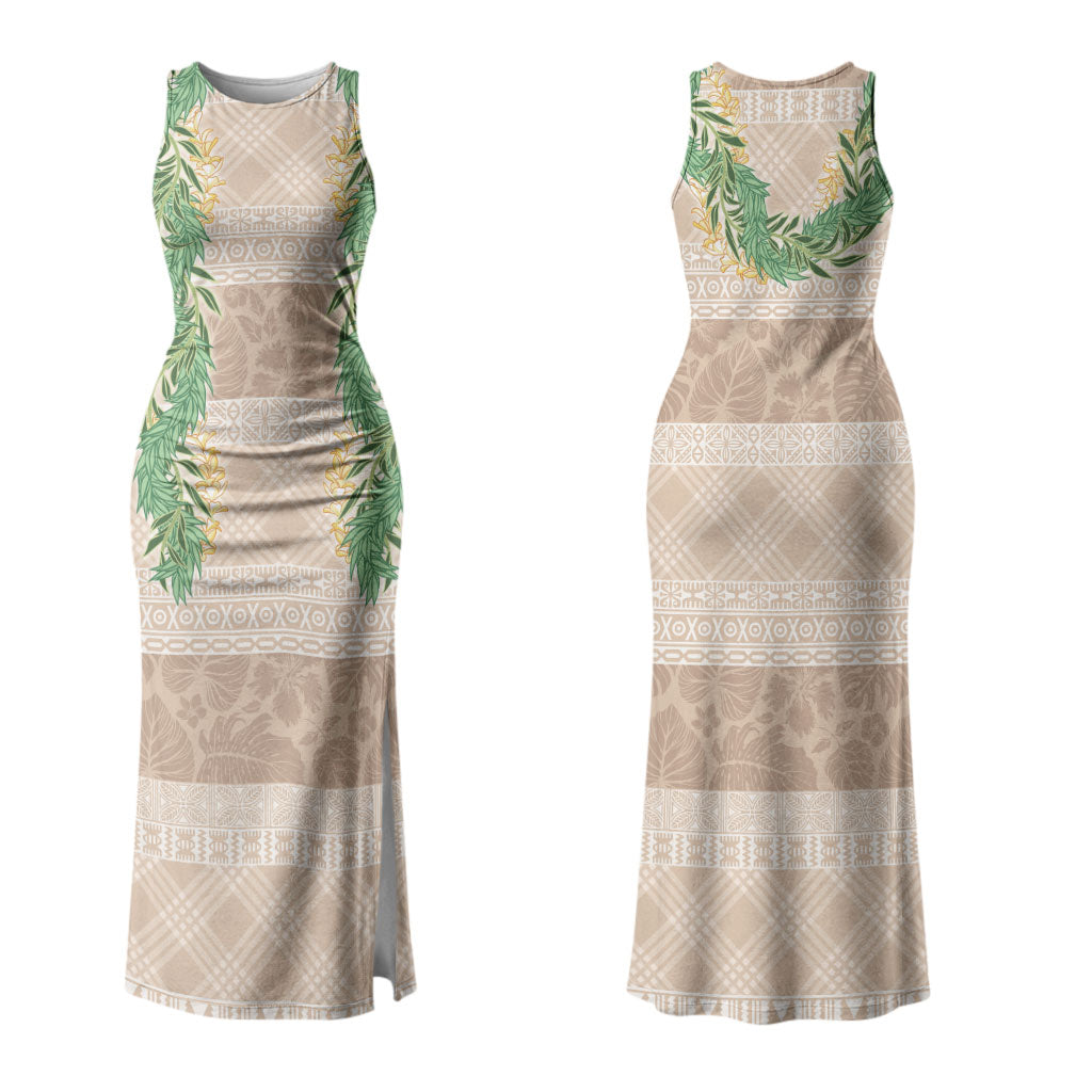 Hawai'i Paniolo Maile Twisted Lei Couples Matching Tank Maxi Dress and Long Sleeve Button Shirt Almond Brown LT7 - Polynesian Pride