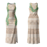 Hawai'i Paniolo Maile Twisted Lei Couples Matching Tank Maxi Dress and Long Sleeve Button Shirt Almond Brown LT7 - Polynesian Pride