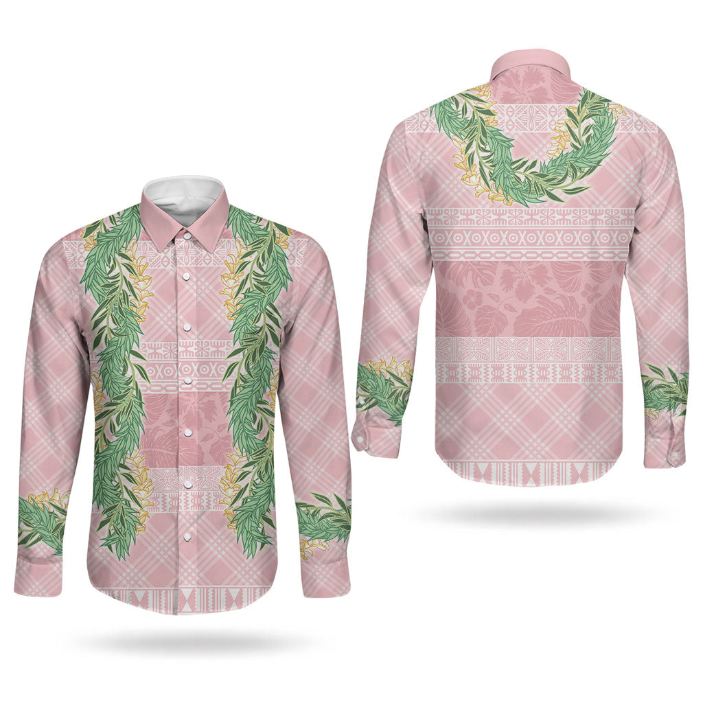 Hawai'i Paniolo Maile Twisted Lei Couples Matching Off Shoulder Maxi Dress and Long Sleeve Button Shirt Dusty Rose LT7 - Polynesian Pride