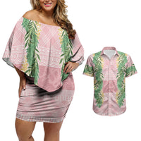 Hawai'i Paniolo Maile Twisted Lei Couples Matching Off Shoulder Short Dress and Hawaiian Shirt Dusty Rose LT7 Dusty Rose - Polynesian Pride