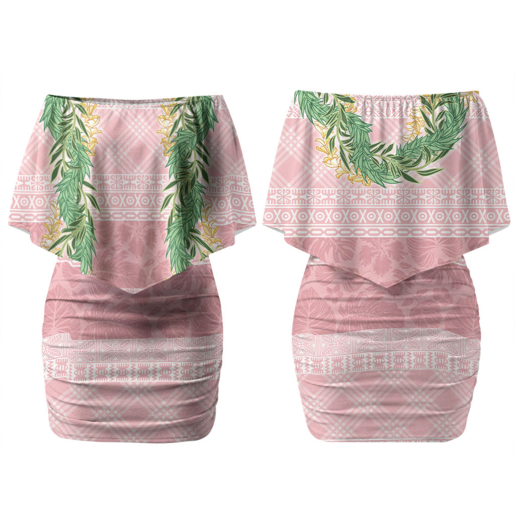 Hawai'i Paniolo Maile Twisted Lei Couples Matching Off Shoulder Short Dress and Hawaiian Shirt Dusty Rose LT7 - Polynesian Pride