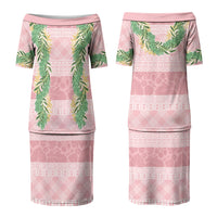 Hawai'i Paniolo Maile Twisted Lei Couples Matching Puletasi and Long Sleeve Button Shirt Dusty Rose LT7 - Polynesian Pride