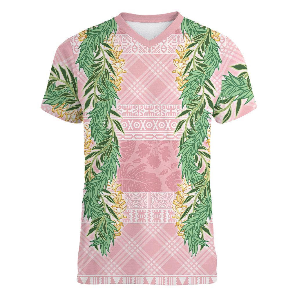 Hawai'i Paniolo Maile Twisted Lei Women V-Neck T-Shirt Dusty Rose LT7 Female Dusty Rose - Polynesian Pride
