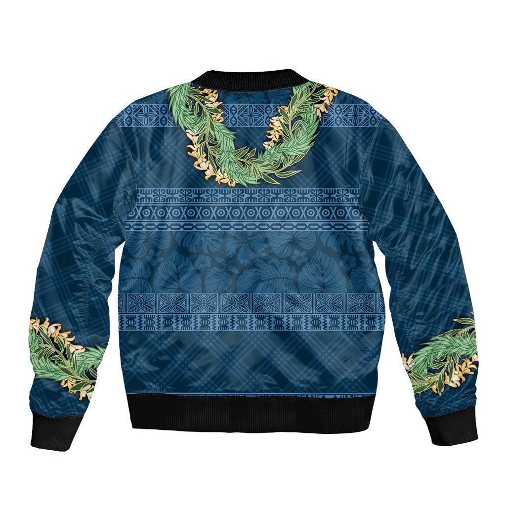 Hawai'i Paniolo Maile Twisted Lei Bomber Jacket Cobalt Blue LT7 - Polynesian Pride