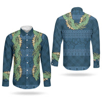 Hawai'i Paniolo Maile Twisted Lei Couples Matching Mermaid Dress and Long Sleeve Button Shirt Cobalt Blue LT7 - Polynesian Pride