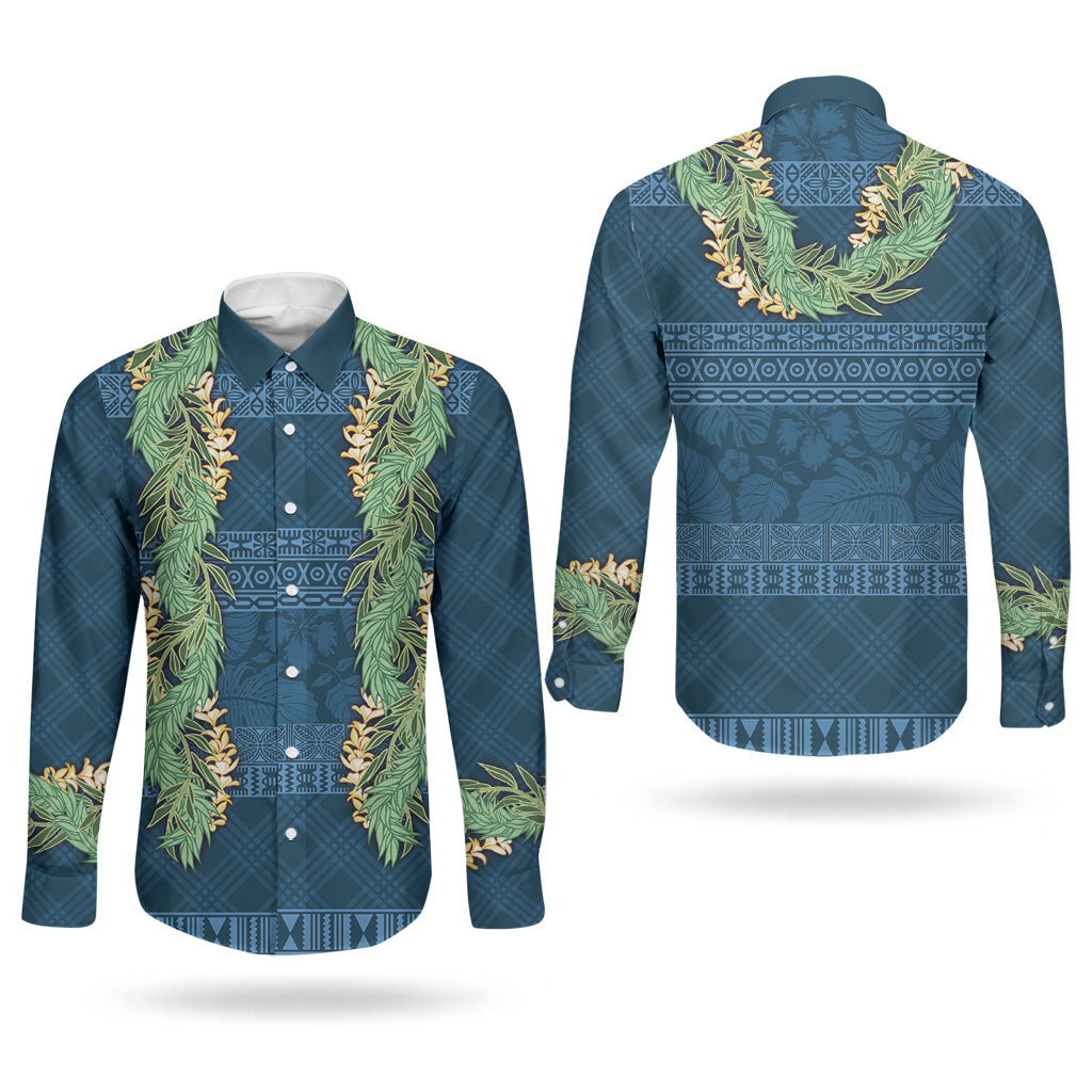Hawai'i Paniolo Maile Twisted Lei Couples Matching Summer Maxi Dress and Long Sleeve Button Shirt Cobalt Blue LT7 - Polynesian Pride