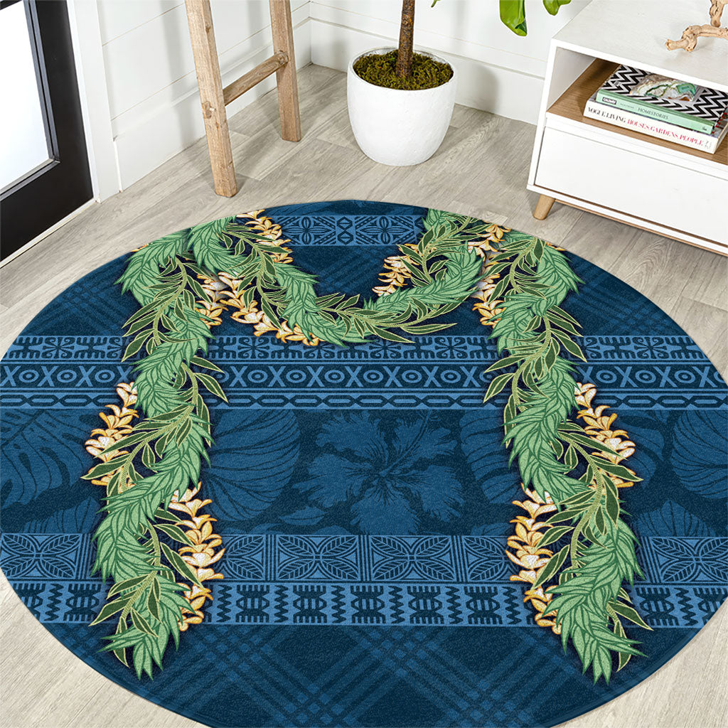 Hawai'i Paniolo Maile Twisted Lei Round Carpet Cobalt Blue