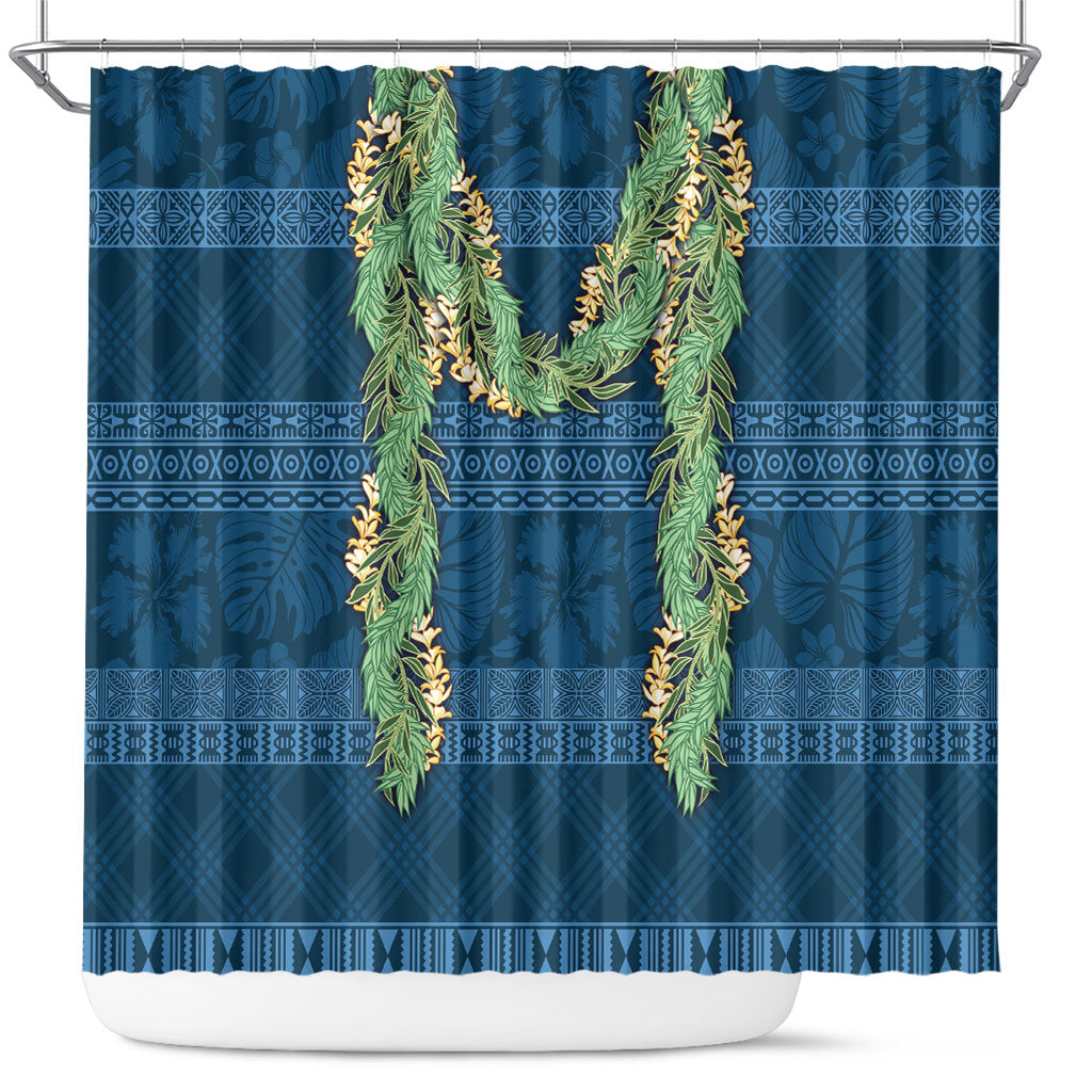 Hawai'i Paniolo Maile Twisted Lei Shower Curtain Cobalt Blue