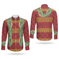Hawai'i Paniolo Maile Twisted Lei Couples Matching Off Shoulder Maxi Dress and Long Sleeve Button Shirt Hilo Royal Red LT7 - Polynesian Pride