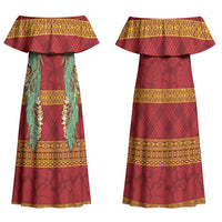 Hawai'i Paniolo Maile Twisted Lei Couples Matching Off Shoulder Maxi Dress and Long Sleeve Button Shirt Hilo Royal Red LT7 - Polynesian Pride