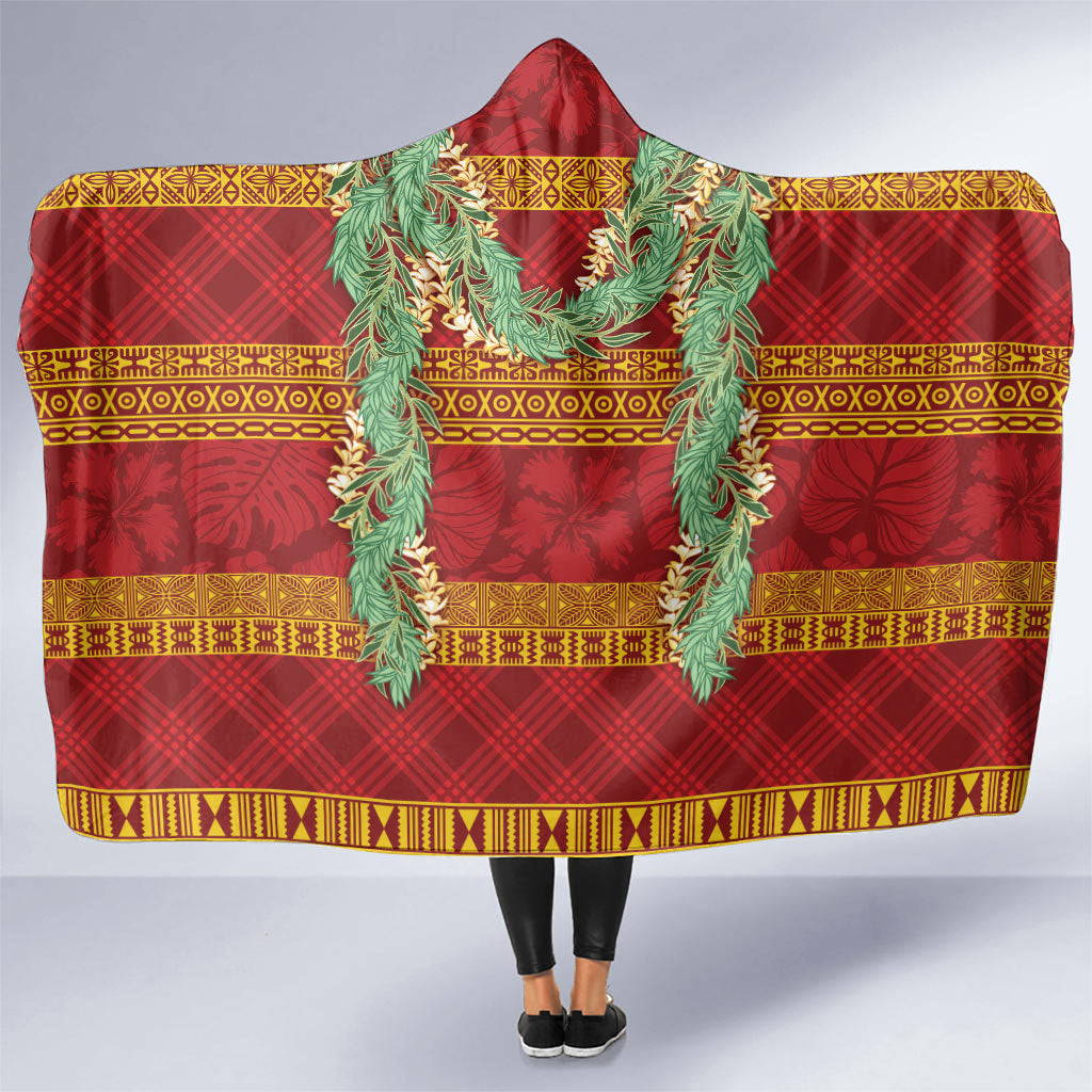 Hawai'i Paniolo Maile Twisted Lei Hooded Blanket Hilo Royal Red
