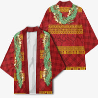 Hawai'i Paniolo Maile Twisted Lei Kimono Hilo Royal Red LT7 - Polynesian Pride