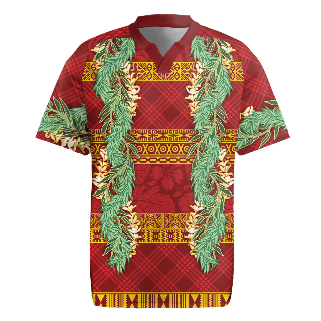 Hawai'i Paniolo Maile Twisted Lei Rugby Jersey Hilo Royal Red