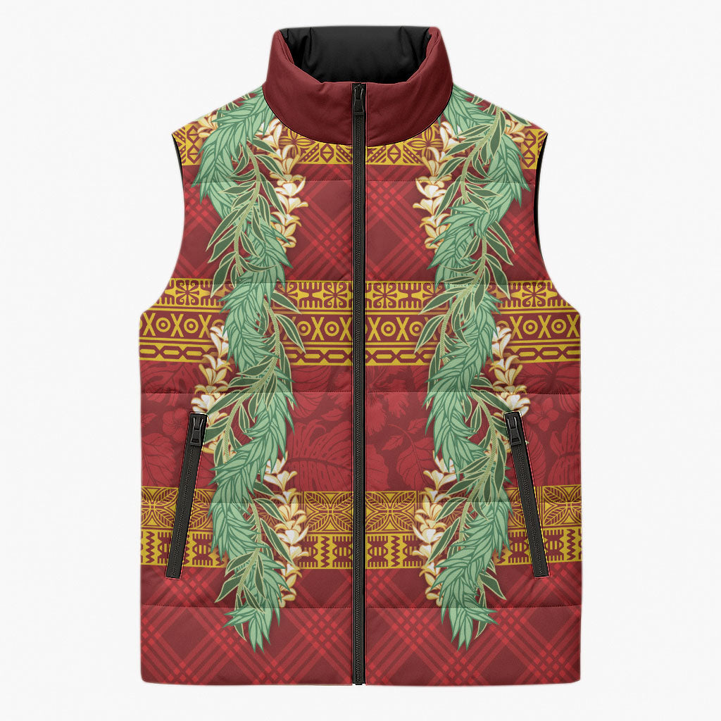 Hawai'i Paniolo Maile Twisted Lei Sleeveless Puffer Jacket Hilo Royal Red