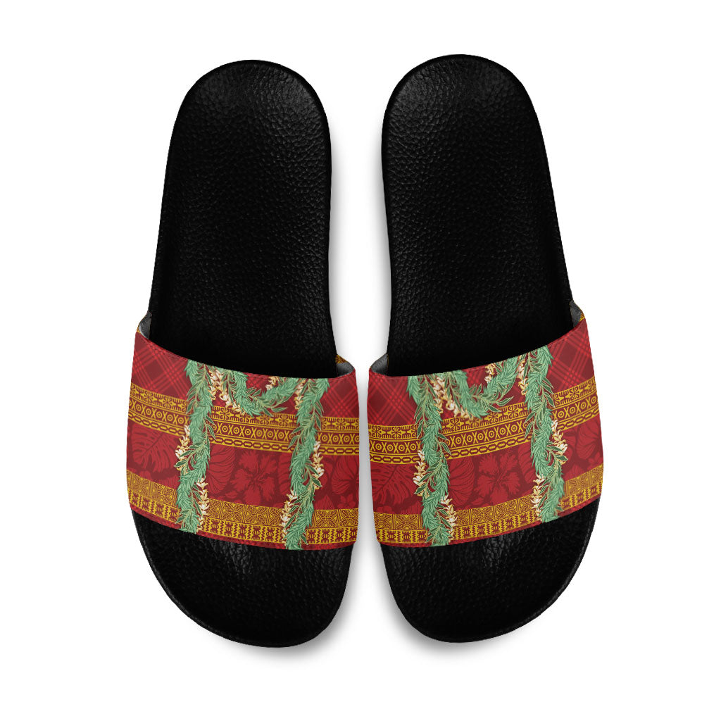Hawai'i Paniolo Maile Twisted Lei Slide Sandals Hilo Royal Red