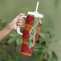 Hawai'i Paniolo Maile Twisted Lei Tumbler With Handle Hilo Royal Red LT7 - Polynesian Pride
