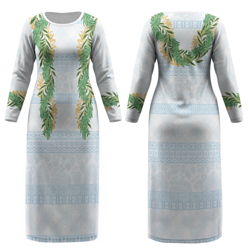 Hawai'i Paniolo Maile Twisted Lei Couples Matching Long Sleeve Bodycon Dress and Long Sleeve Button Shirt Winter White LT7 - Polynesian Pride