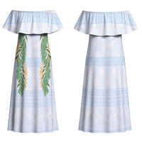 Hawai'i Paniolo Maile Twisted Lei Couples Matching Off Shoulder Maxi Dress and Long Sleeve Button Shirt Winter White LT7 - Polynesian Pride