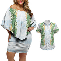 Hawai'i Paniolo Maile Twisted Lei Couples Matching Off Shoulder Short Dress and Hawaiian Shirt Winter White LT7 White - Polynesian Pride