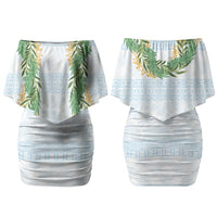 Hawai'i Paniolo Maile Twisted Lei Couples Matching Off Shoulder Short Dress and Hawaiian Shirt Winter White LT7 - Polynesian Pride
