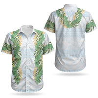 Hawai'i Paniolo Maile Twisted Lei Couples Matching Off Shoulder Short Dress and Hawaiian Shirt Winter White LT7 - Polynesian Pride