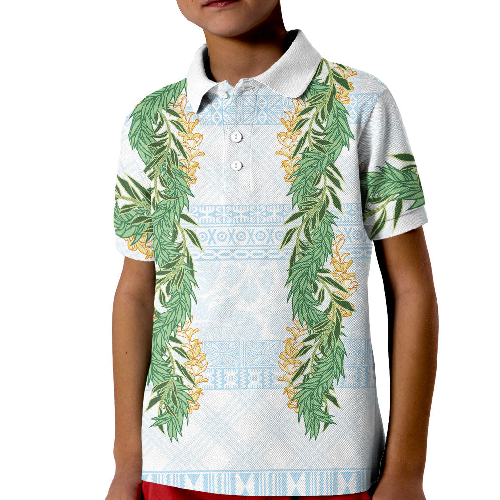 Hawai'i Paniolo Maile Twisted Lei Kid Polo Shirt Winter White