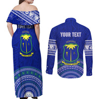 Personalised Fiji Natabua High School Couples Matching Off Shoulder Maxi Dress and Long Sleeve Button Shirts Kaviti Tapa Mix Colors Proud NHS LT7 - Polynesian Pride