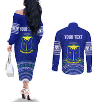 Personalised Fiji Natabua High School Couples Matching Off The Shoulder Long Sleeve Dress and Long Sleeve Button Shirts Kaviti Tapa Mix Colors Proud NHS LT7 - Polynesian Pride