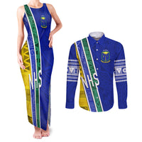 Personalised Fiji Natabua High School Couples Matching Tank Maxi Dress and Long Sleeve Button Shirts Kaviti Tapa Mix Colors Proud NHS LT7 Blue - Polynesian Pride