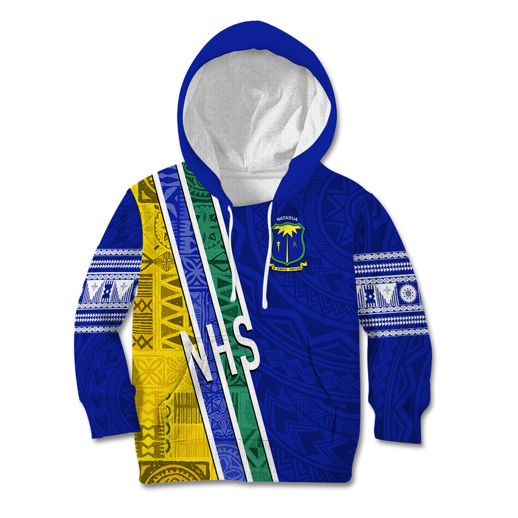 Personalised Fiji Natabua High School Kid Hoodie Kaviti Tapa Mix Colors Proud NHS LT7 Hoodie Blue - Polynesian Pride