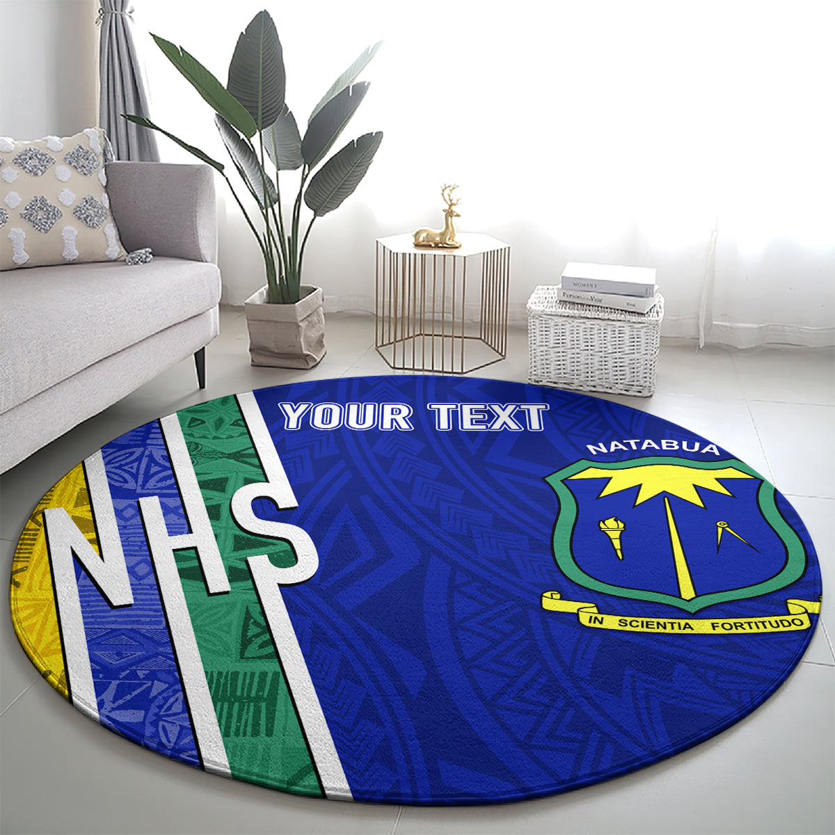Personalised Fiji Natabua High School Round Carpet Kaviti Tapa Mix Colors Proud NHS LT7 - Polynesian Pride