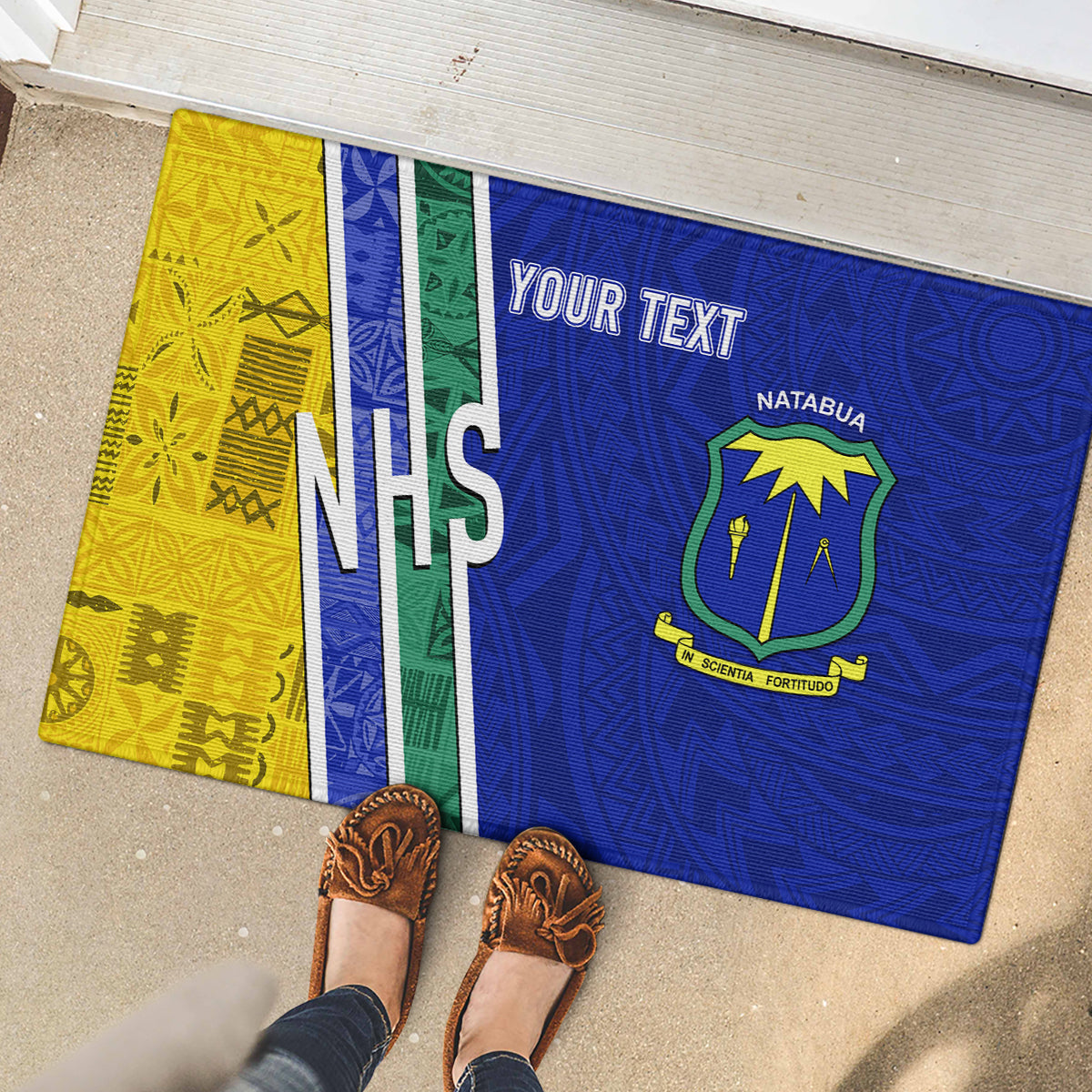 Personalised Fiji Natabua High School Rubber Doormat Kaviti Tapa Mix Colors Proud NHS LT7 - Polynesian Pride