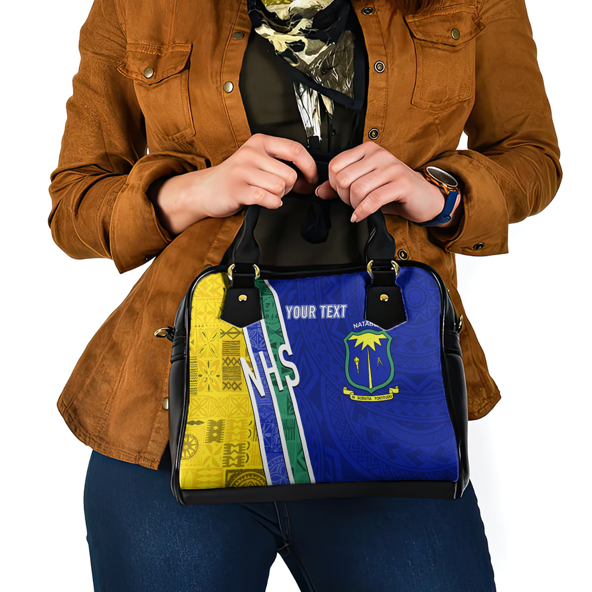 Personalised Fiji Natabua High School Shoulder Handbag Kaviti Tapa Mix Colors Proud NHS LT7 - Polynesian Pride