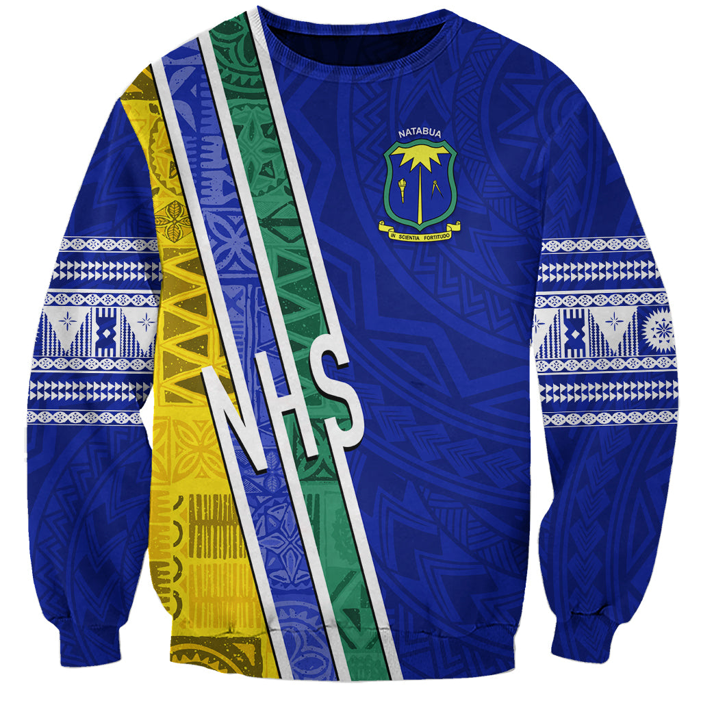 Personalised Fiji Natabua High School Sweatshirt Kaviti Tapa Mix Colors Proud NHS LT7 Unisex Blue - Polynesian Pride