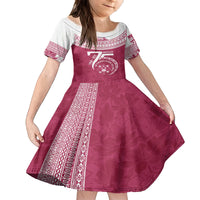 Personalised Fiji Adi Cakobau School Kid Short Sleeve Dress ACS Old Girls Lotus Mix Masi LT7 KID Crimson - Polynesian Pride