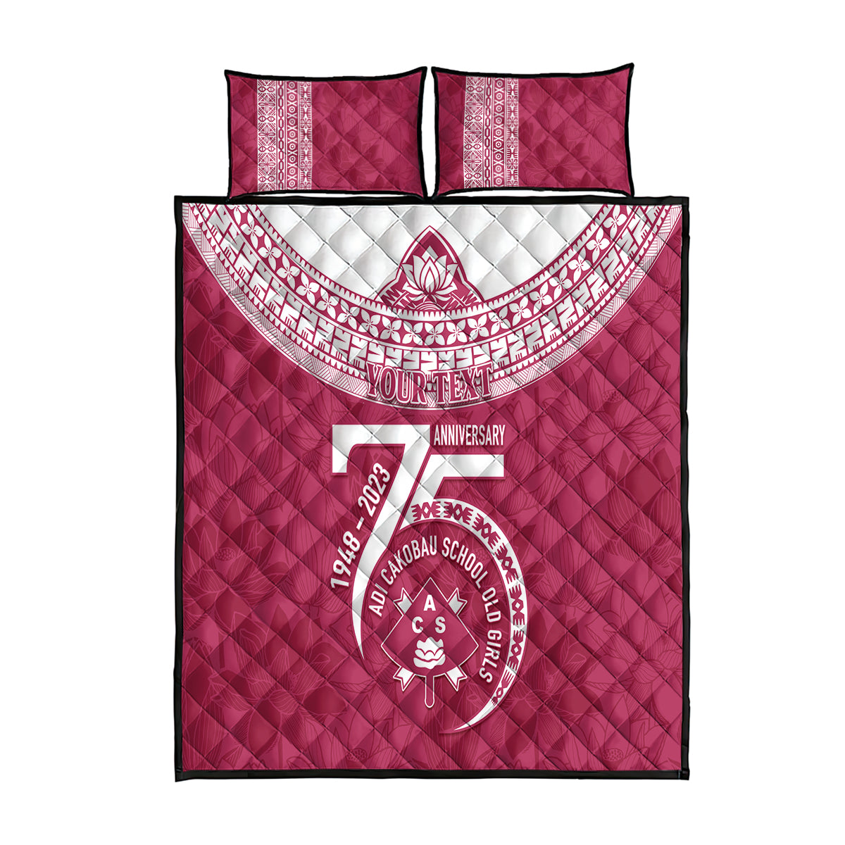 Personalised Fiji Adi Cakobau School Quilt Bed Set ACS Old Girls Lotus Mix Masi LT7 Crimson - Polynesian Pride